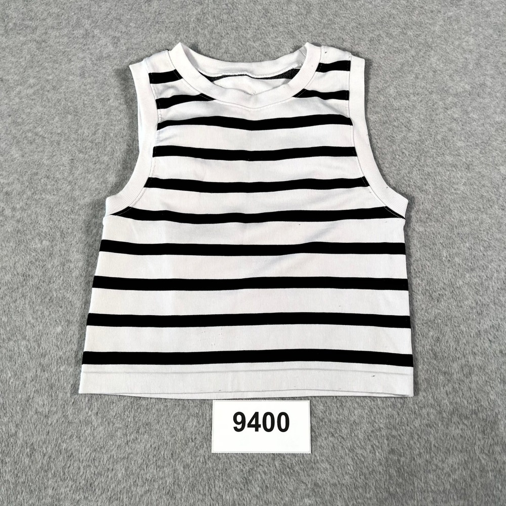 J.o&co Crop Singlet Top Womens M-L Black White Striped Nylon Stretch Round Neck